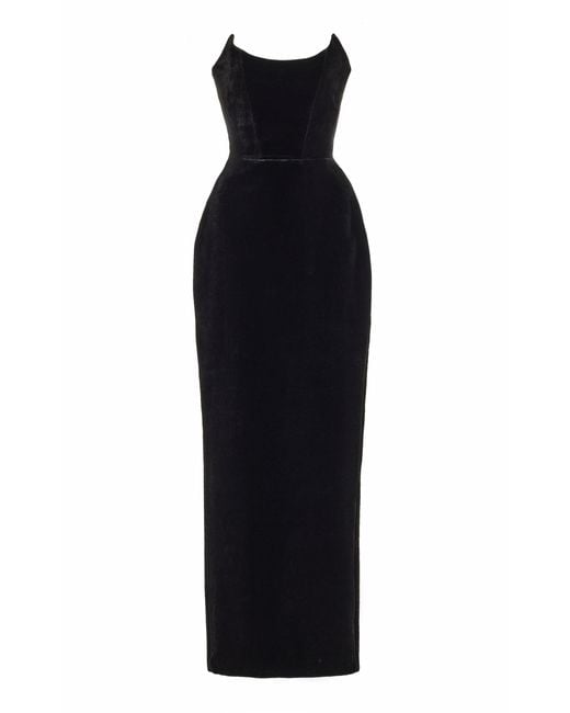Rasario Black Corset-detailed Velvet Maxi Dress
