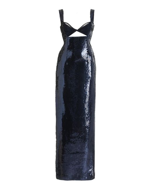 Galvan Blue Sequined Cutout Maxi Dress
