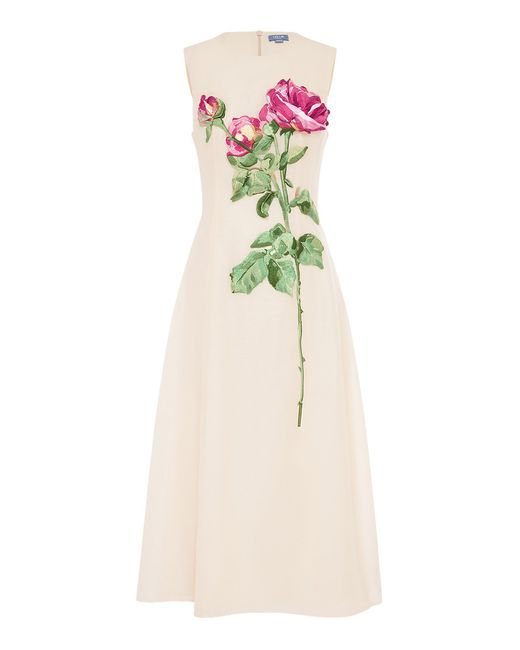 LEO LIN Natural Cleo Embroidered Faille Midi Dress