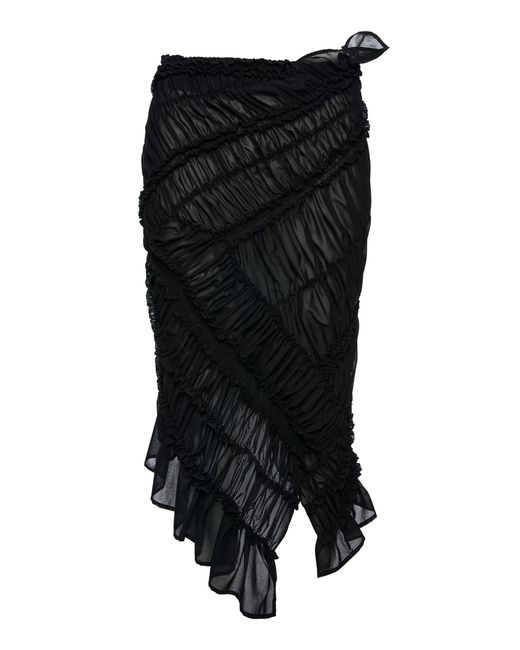 Magda Butrym Black Gathered Cotton Midi Skirt