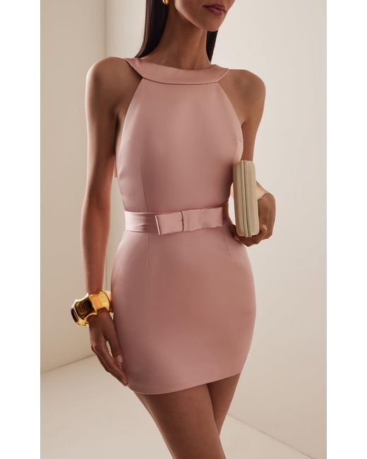 The New Arrivals Ilkyaz Ozel Pink Delphine Bow-Detailed Satin Mini Dress
