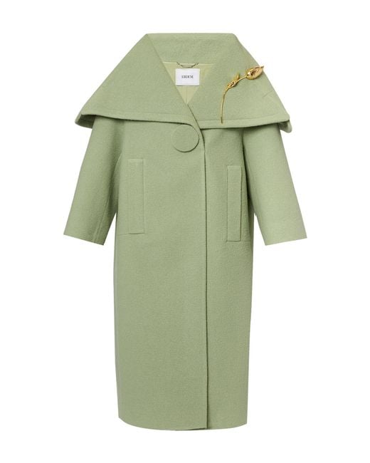 Erdem Green Shawl-collar Bouclé Wool Coat