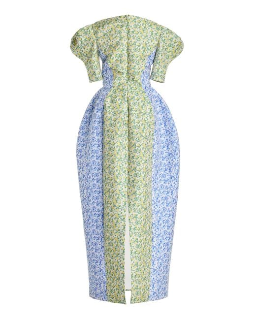 Rosie Assoulin Blue Like A Fairy Tale Floral Puff-sleeve Gown