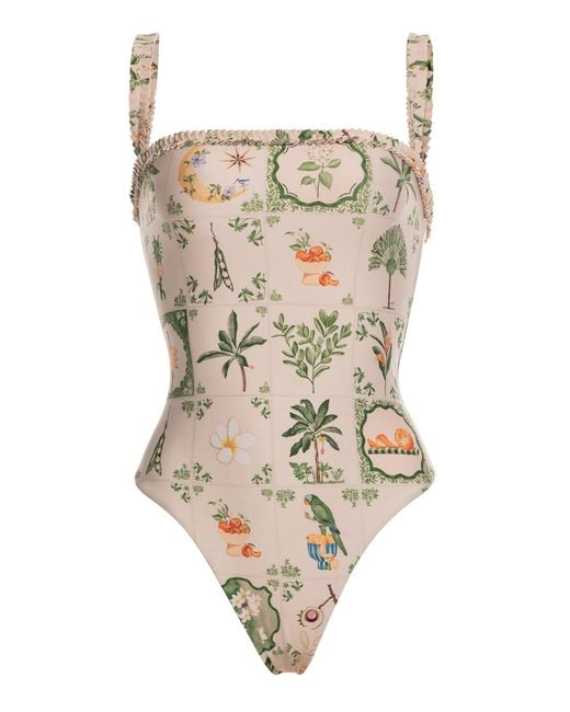 Agua Bendita Natural Limon Patterned One-Piece Bathing Suit