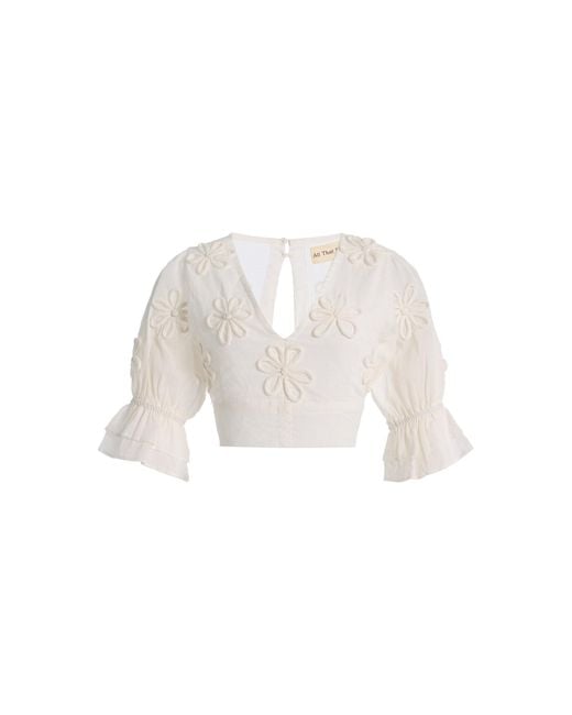 All That Remains White Fleur Floral-Appliquéd Cotton-Silk Top