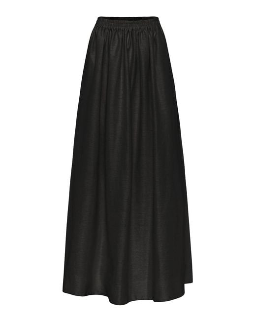 Matteau Black Gathered Linen-cotton Skirt