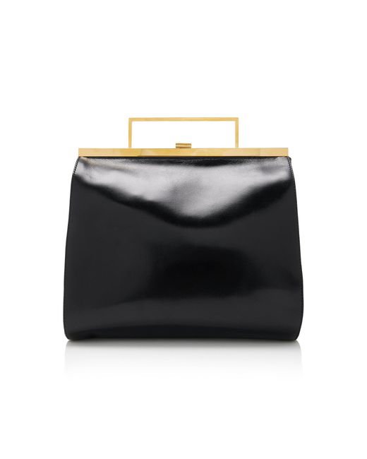 The Row Black Long Harper Leather Top Handle Bag