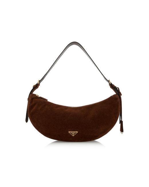 Prada Brown Demi-Lune Large Suede Shoulder Bag