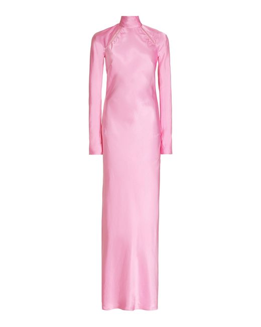 Anna October Pink Audrey High-neck Satin Maxi Dress