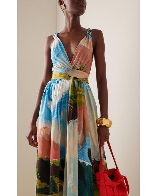 Oscar de la Renta Multicolor Landscape-printed Cotton Maxi Dress