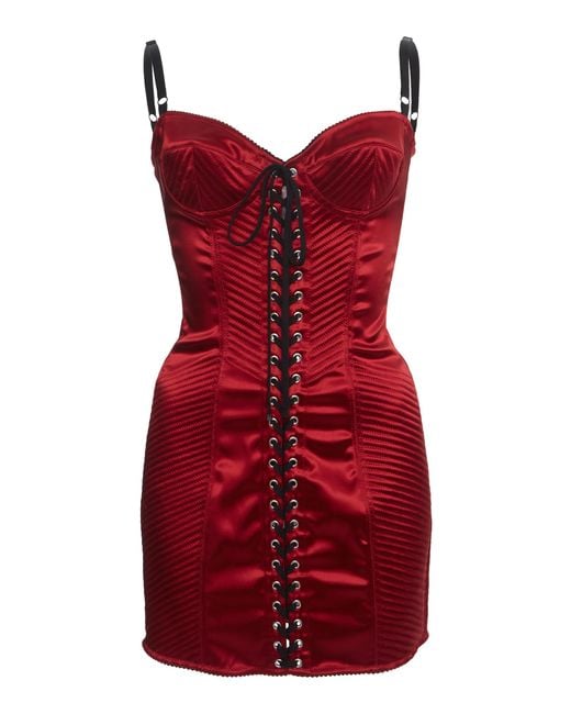 Dolce & Gabbana Red Lace-up Satin Mini Dress