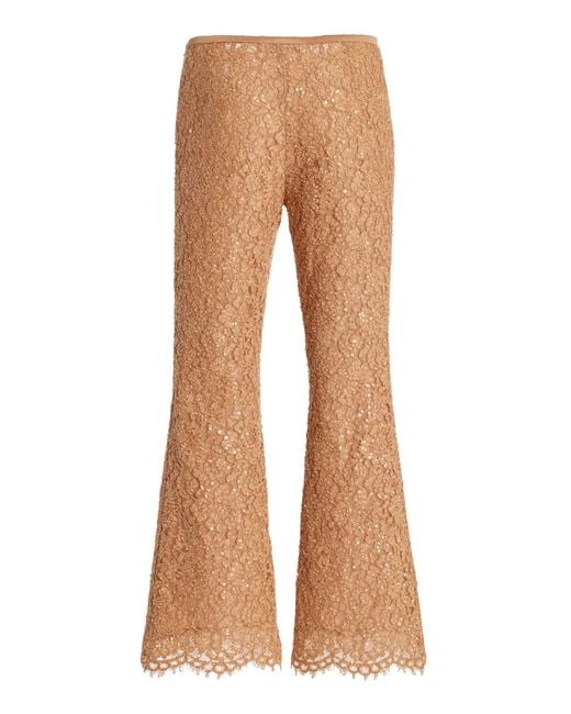 Michael Kors Brown Sequined Flared Lace Pants