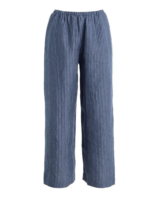 Deiji Studios Blue Ease Striped Linen Trousers