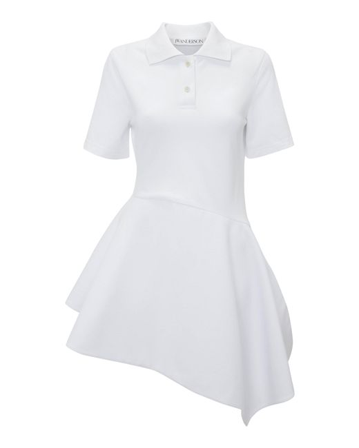 J.W. Anderson White Asymmetric Polo Cotton Mini Dress