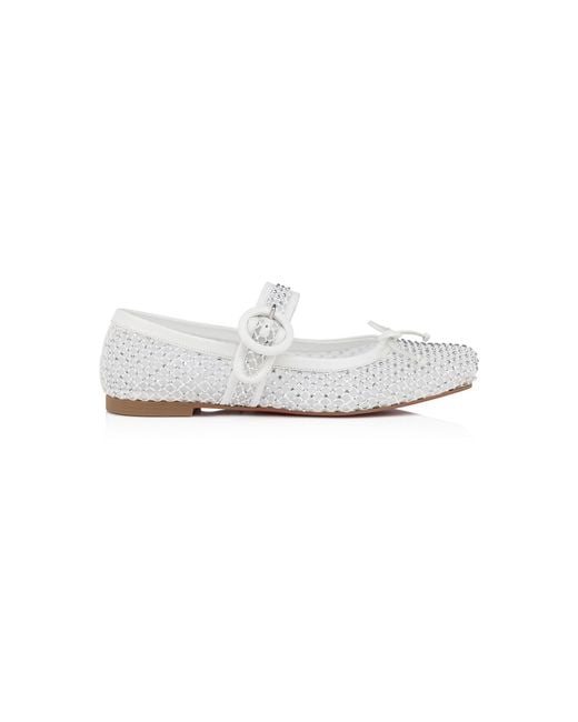Christian Louboutin White Mamastrapitina Crystal-Embellished Mesh And Leather Ballet Flats