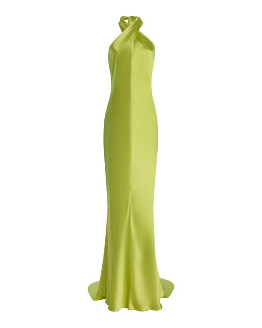 Francesca Miranda Green Olivia Cross-Halter Silk Maxi Dress
