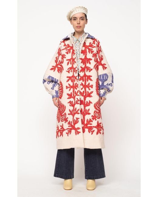 Sea Red Henrietta Longline Quilted Cotton Coat