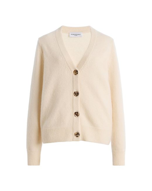 Brandon Maxwell Natural Tate V-Neck Cashmere-Silk Cardigan