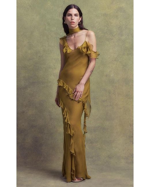 De La Vali Hemera Ruffled Silk Maxi Dress in Green | Lyst UK