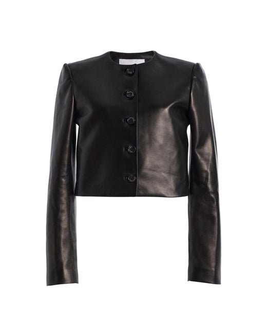Brandon Maxwell Black The Ryder Cropped Leather Jacket