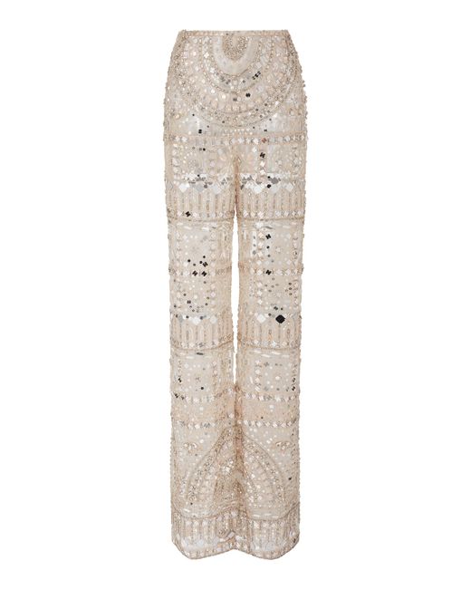 Zuhair Murad Natural Embroidered Trousers