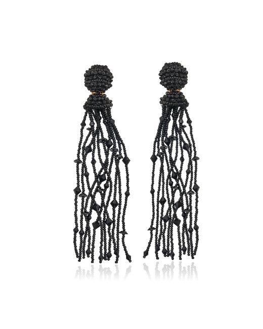 Carolina Herrera Black Beaded Long Tassel Earrings