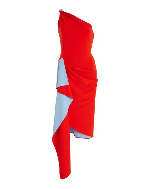 Oscar de la Renta Red Asymmetric Jersey Gown
