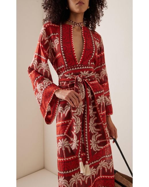 Johanna Ortiz Red Wild Savannah Linen Maxi Tunic Dress