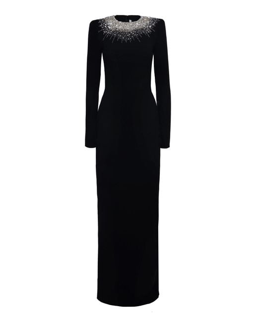 Naeem Khan Black Crystal-Embellished Crepe Evening Gown