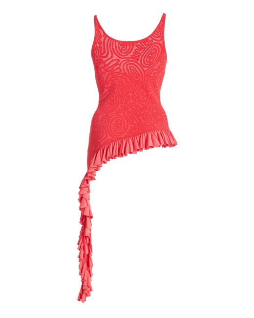 Ulla Johnson Red Kendra Asymmetric Ruffled Knit Top