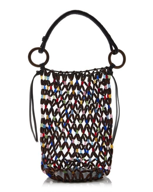 Staud Black Del Mar Beaded Bucket Bag