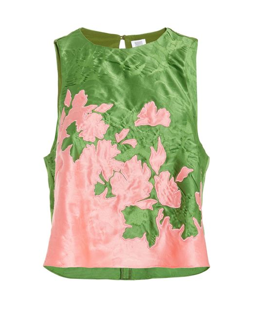 Rosie Assoulin Green Wildflower In The Wind Embroidered Satin Jacquard Sleeveless Top