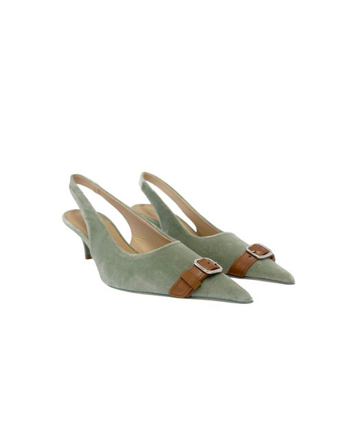 J.W. Anderson Green Buckle Velvet Slingback Pumps