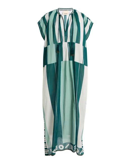 ILIO NEMA Green Thaddeus Striped Caftan Maxi Dress