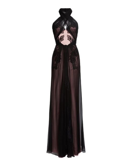 sachin and babi light blue dress Chiffon Dress Round Neck Dress Elegant and Elegant Lace Long Dress (Black,Small)  at Amazon Women's Clothing store