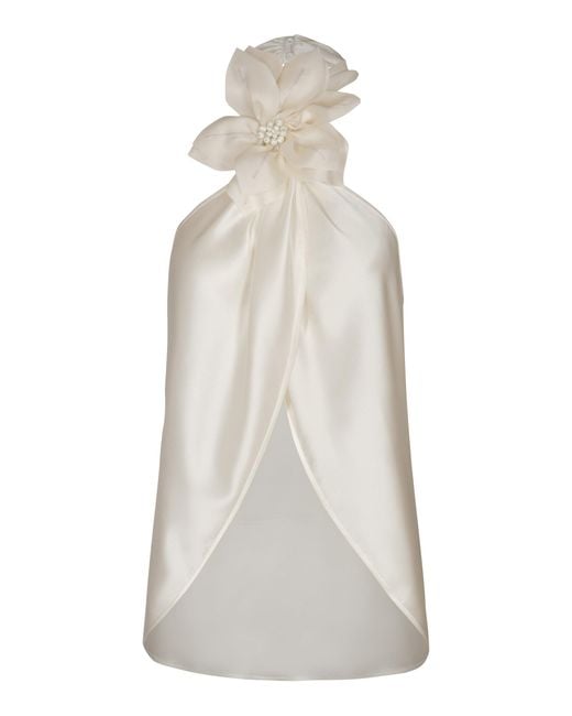 ANDRES OTALORA White Patronal Floral-appliquéd Silk Halter Top