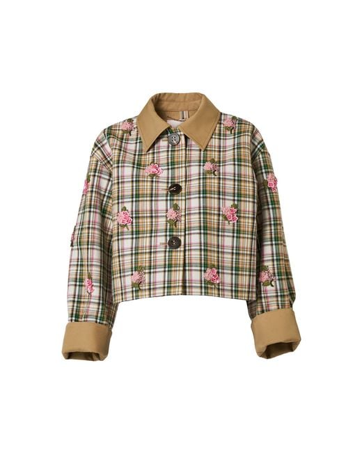 Carolina Herrera Natural Embroidered Check Plaid Tailoring Jacket