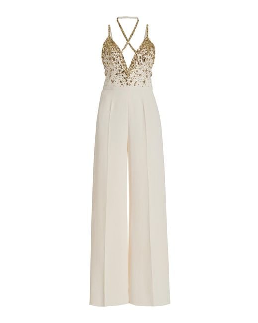 Zuhair Murad White Stone-embroidered Cady Jumpsuit