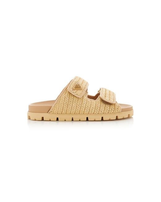 Prada Metallic Woven Raffia Sandals