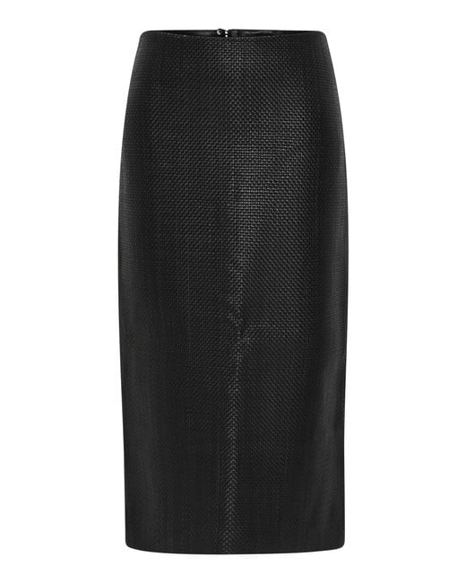 St. Agni Black Low-Rise Woven Leather Midi Skirt
