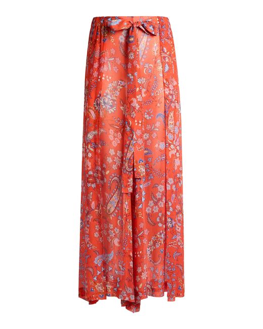 Etro Red Printed Silk-Blend Wide-Leg Pants