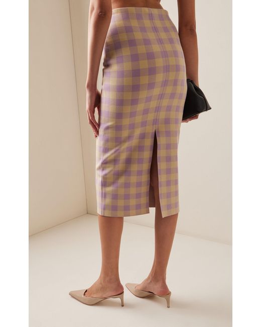 High Sport Purple Petra Gingham Stretch-cotton Knit Midi Skirt