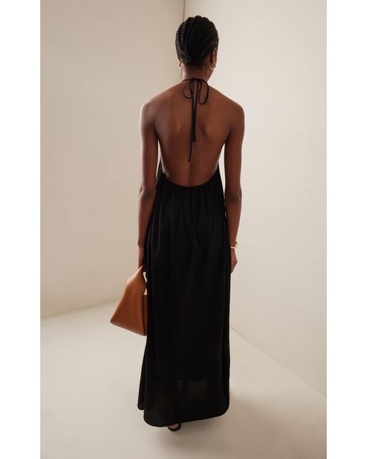 Leset Black Yoko Cotton Maxi Halter Dress