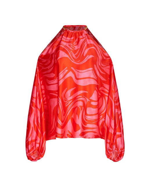 Silvia Tcherassi Red Janina Draped Cutout Silk Top