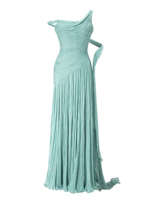 Marmar Halim Green Asymmetric Chiffon Maxi Dress