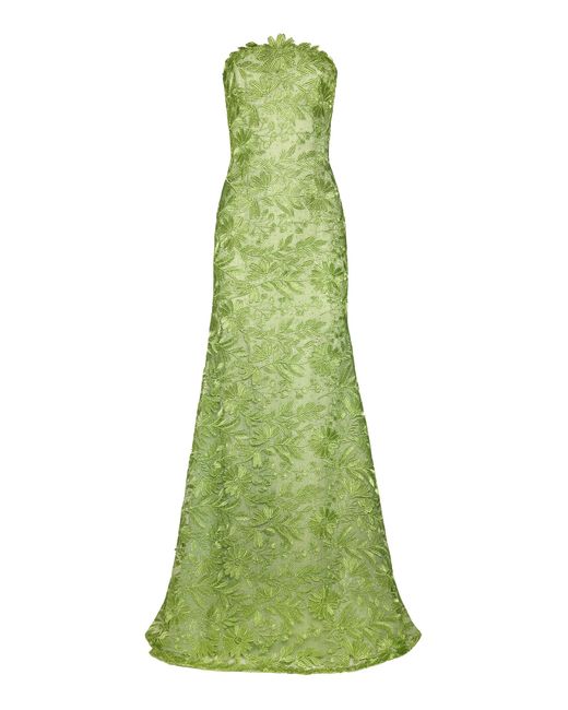 Naeem Khan Metallic Lace Strapless Fit-And-Flare Gown in Green | Lyst