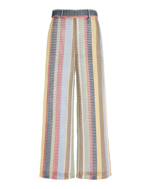 Staud White Cora Striped Knit Pants