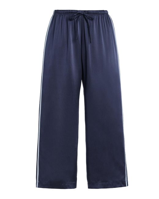 DONNI. Blue Striped Silk Wide-Leg Cropped Pants