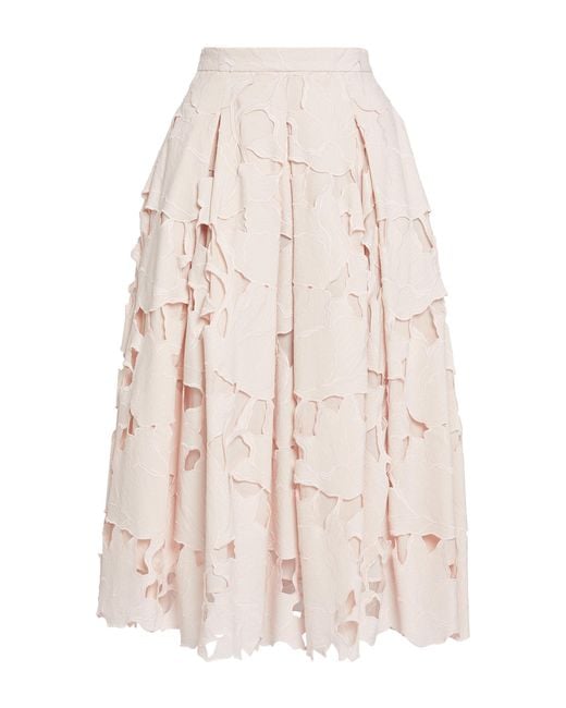 Erdem Natural Cutout Cotton Blend Pleated Midi Skirt