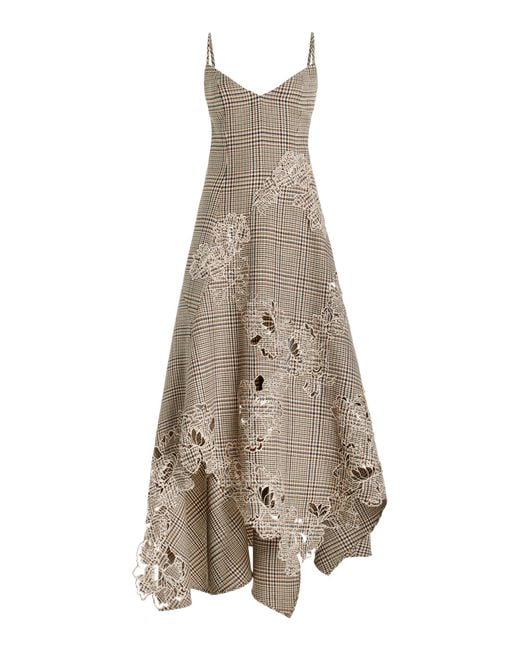 Oscar de la Renta Natural Peony-appliqued Wool Maxi Dress